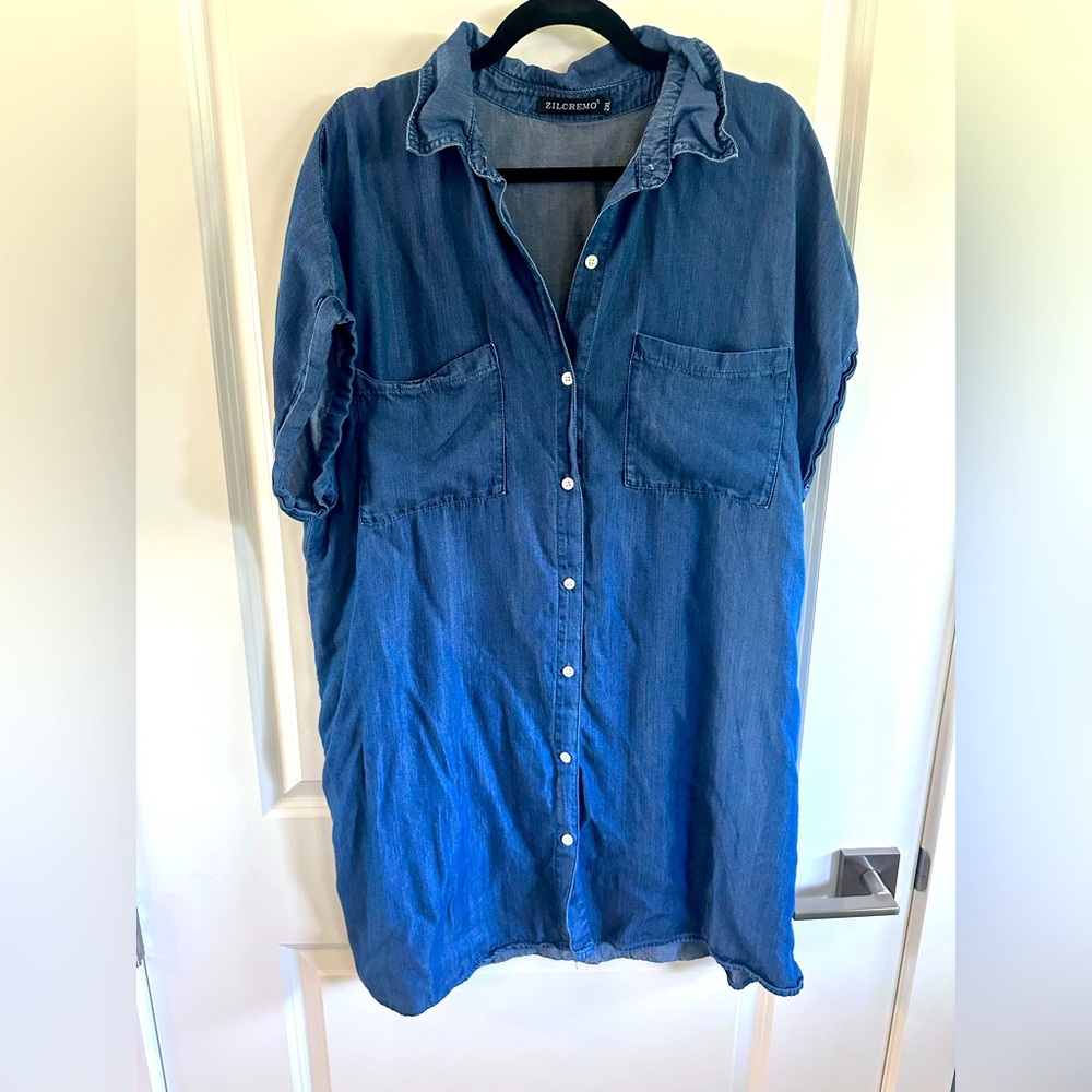 Blue Denim Button-Up Shirt dress